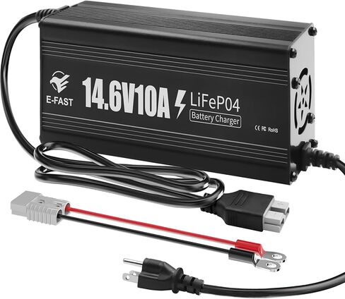 E-FAST 12V 10A Lithium Battery Charger, 14.6V LiFePO4 Battery Charger with Premium Aluminum Housing - 0V Activation for Golf Cart, RV, Marine, Boat, Trolling Motor - Includes Anderson Connector in Saudi Arabia