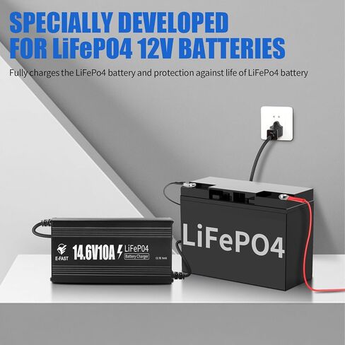 E-FAST 12V 10A Lithium Battery Charger, 14.6V LiFePO4 Battery Charger with Premium Aluminum Housing - 0V Activation for Golf Cart, RV, Marine, Boat, Trolling Motor - Includes Anderson Connector in Saudi Arabia