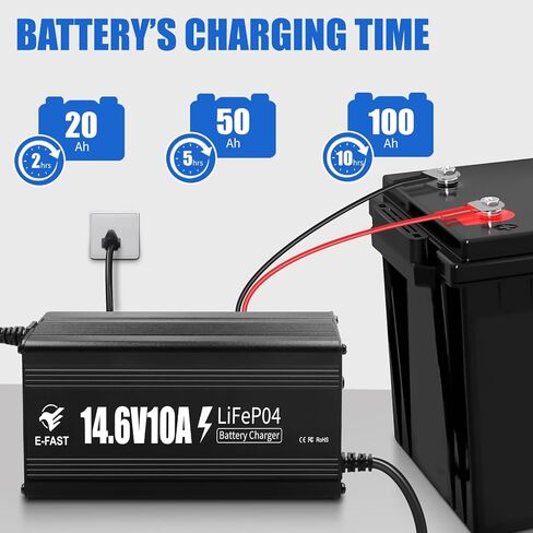 E-FAST 12V 10A Lithium Battery Charger, 14.6V LiFePO4 Battery Charger with Premium Aluminum Housing - 0V Activation for Golf Cart, RV, Marine, Boat, Trolling Motor - Includes Anderson Connector in Saudi Arabia