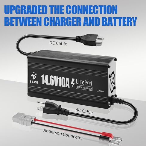 E-FAST 12V 10A Lithium Battery Charger, 14.6V LiFePO4 Battery Charger with Premium Aluminum Housing - 0V Activation for Golf Cart, RV, Marine, Boat, Trolling Motor - Includes Anderson Connector in Saudi Arabia