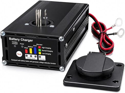 10A 12V Panel Mount Trailer Battery Charger & Tester for Dump Trailers, RVs, Marine (Boats) – Smart 3-Step Charging, LED Battery & Alternator Status, Weather-Resistant, Dump Trailer Accessories in Saudi Arabia