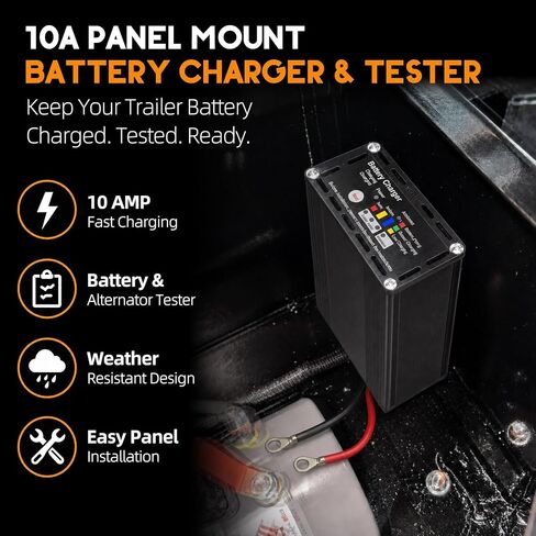 10A 12V Panel Mount Trailer Battery Charger & Tester for Dump Trailers, RVs, Marine (Boats) – Smart 3-Step Charging, LED Battery & Alternator Status, Weather-Resistant, Dump Trailer Accessories in Saudi Arabia