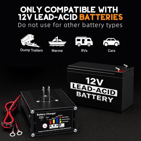 10A 12V Panel Mount Trailer Battery Charger & Tester for Dump Trailers, RVs, Marine (Boats) – Smart 3-Step Charging, LED Battery & Alternator Status, Weather-Resistant, Dump Trailer Accessories in Saudi Arabia