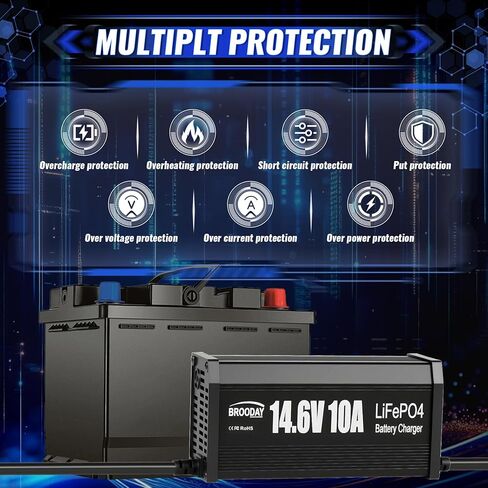 12V LiFePO4 Battery Charger, 14.6V 10A Smart Automatic 12V Lithium Battery Charger with Overcharge Protection for Car, RV, Boat, Motorcycle in Saudi Arabia