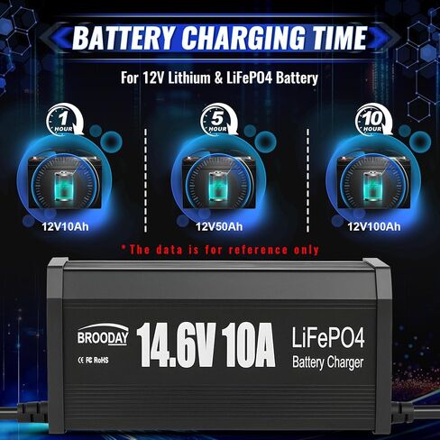 12V LiFePO4 Battery Charger, 14.6V 10A Smart Automatic 12V Lithium Battery Charger with Overcharge Protection for Car, RV, Boat, Motorcycle in Saudi Arabia