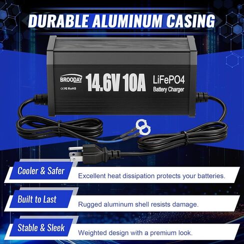 12V LiFePO4 Battery Charger, 14.6V 10A Smart Automatic 12V Lithium Battery Charger with Overcharge Protection for Car, RV, Boat, Motorcycle in Saudi Arabia