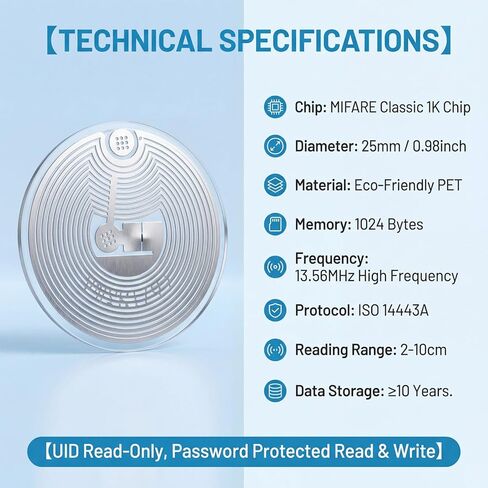 40 PCS NFC Tags Sticker with MIFARE Classic 1K Chip, NFC Tags Round Adhesive RFID Stickers Smart NFC Tag Sticker ISO 14443A 13.56 MHz Self-Adhesive Commercial Access Proximity Cards（1 inch ） in Kuwait