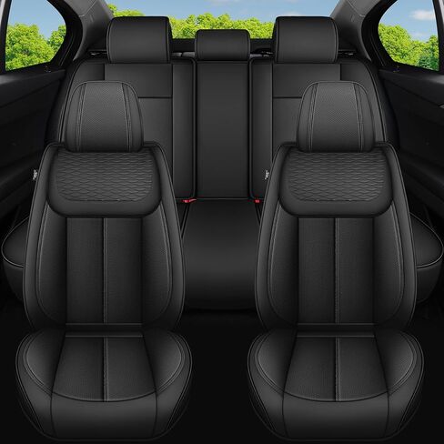 Car Seat Covers Full Set, Universal Fit Black Seat Protectors, Waterproof Anti-Slip Automotive Leather Car Seat Cushion for Most Sedan, SUV, Pick-up Truck,Seat Covers for cars Front and Rear,5 Seats in Kuwait