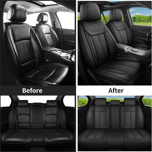Car Seat Covers Full Set, Universal Fit Black Seat Protectors, Waterproof Anti-Slip Automotive Leather Car Seat Cushion for Most Sedan, SUV, Pick-up Truck,Seat Covers for cars Front and Rear,5 Seats in Kuwait