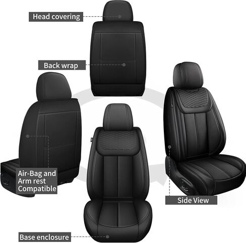 Car Seat Covers Full Set, Universal Fit Black Seat Protectors, Waterproof Anti-Slip Automotive Leather Car Seat Cushion for Most Sedan, SUV, Pick-up Truck,Seat Covers for cars Front and Rear,5 Seats in Kuwait