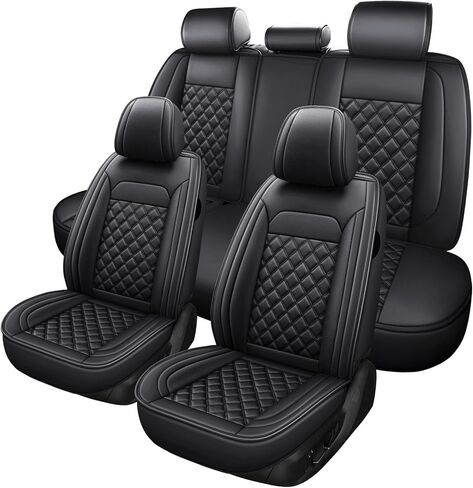 Car Seat Covers Full Set, Universal Fit Black Seat Protectors, Waterproof Anti-Slip Automotive Leather Car Seat Cushion for Most Sedan, SUV, Pick-up Truck,Seat Covers for cars Front and Rear,5 Seats in Kuwait