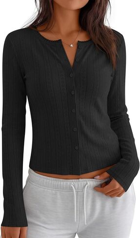 Women's Lightweight Knitted Cardigan Crew Neck Long Sleeve Button Down Stretch Y2K Thin Sweater Top in Saudi Arabia