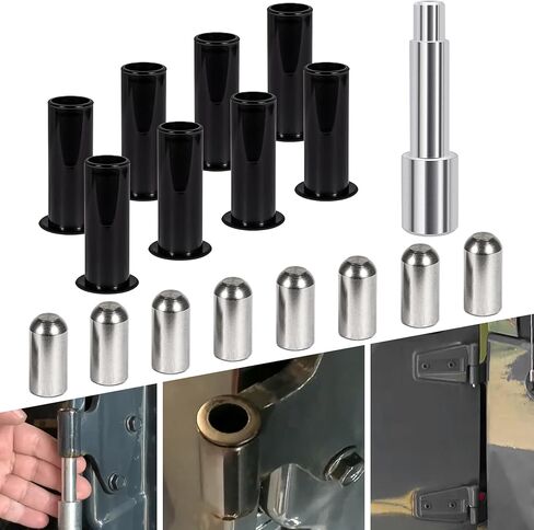 Door Pin Guides + Door Hinge Liners + Door Bushing Removal Tool Compatible with Jeep Wrangler JK JKU JL JLU Sports Sahara Freedom Unlimited Gladiator 2/4-Door 2007-2024 Stainless Steel (17 PCS) in Saudi Arabia