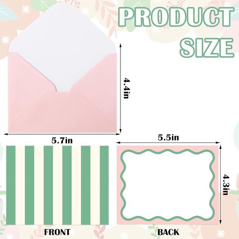 JarThenaAMCS 60 Pcs Flat Blank Notes with Envelopes 6 Colors Stripes Wavy Border Stationery Set Pastel Squiggled Non Folding Note Cards for Baby Shower Birthday Wedding Invitation Thank You Notes in Kuwait