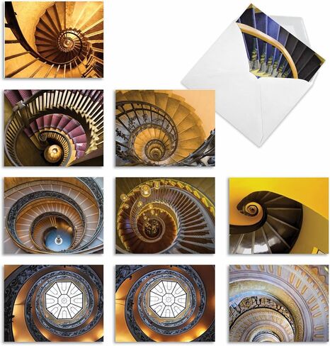 The Best Card Company - 10 بطاقات ملاحظات فارغة في صندوق (4 × 5.12 بوصة) - الهندسة المعمارية، بطاقات متنوعة لجميع المناسبات - Stairways to Heaven M3095 in Kuwait