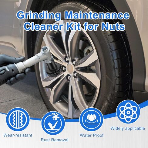 Wheel Hub Cleaning Tool with 5 Replaceable Pads, Effective Rust & Paint Remover for Lug Studs and Rotors, Fits 1/2" Wrenches & Electric Drills, Durable Automotive Maintenance Tool for Hub Resurfacing in Saudi Arabia