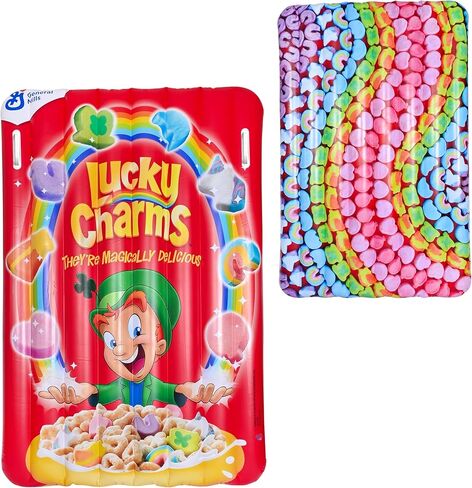 Lucky Charms Reversible Pool Float Double Sided Cereal Box and Rainbow Charm Inflatable with Built in Handles Extra Large 5.8 Foot Cereal Shaped Floatie for Pool Beach and Lake in Kuwait