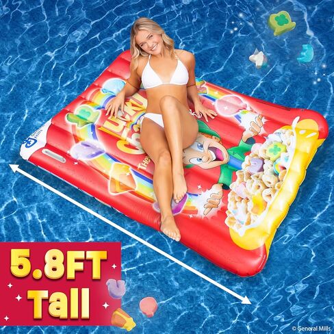 Lucky Charms Reversible Pool Float Double Sided Cereal Box and Rainbow Charm Inflatable with Built in Handles Extra Large 5.8 Foot Cereal Shaped Floatie for Pool Beach and Lake in Kuwait
