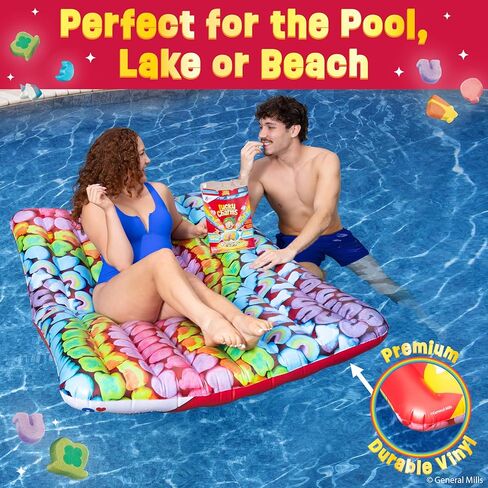 Lucky Charms Reversible Pool Float Double Sided Cereal Box and Rainbow Charm Inflatable with Built in Handles Extra Large 5.8 Foot Cereal Shaped Floatie for Pool Beach and Lake in Kuwait