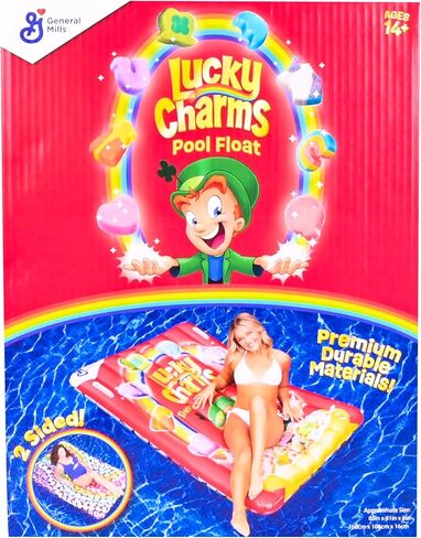 Lucky Charms Reversible Pool Float Double Sided Cereal Box and Rainbow Charm Inflatable with Built in Handles Extra Large 5.8 Foot Cereal Shaped Floatie for Pool Beach and Lake in Kuwait