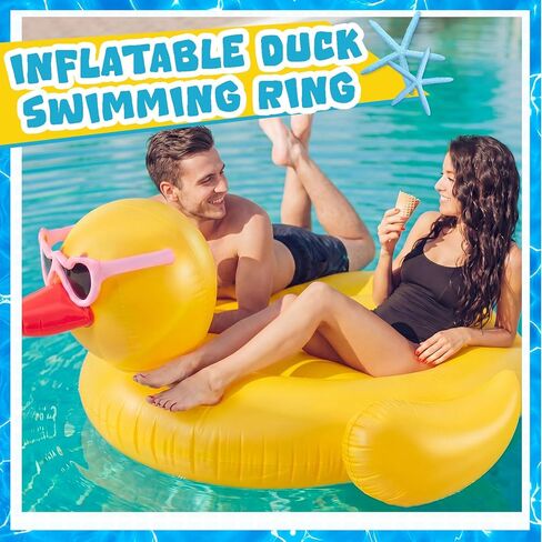 Hungdao 74 L x 57" W Giant Inflatable Ducky Pool Float Huge Inflatable Duck Float Oversized Ride on Animal Pool Floats Lake Tubes Large Water Lounge Chair for Beach with Stable Wings Without Pump in Kuwait