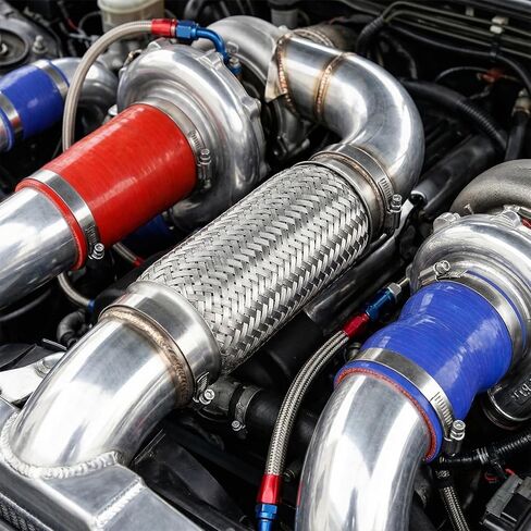 2 Pack 2.5 x 8 Inch Flex Exhaust Pipe, 12 Inch Long Stainless Steel Double Braided Heavy Duty Flex Pipe for Exhaust System Repair in Saudi Arabia