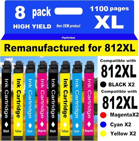 Remanufactured for Epson 812XL Ink cartridges Combo Pack 812 XL for Workforce Pro WF-7840 WF-7820 WF-7310 EC-C7000 Printer 2 Black 2 Cyan 2 Magenta 2 Yellow 8 Pack in Saudi Arabia