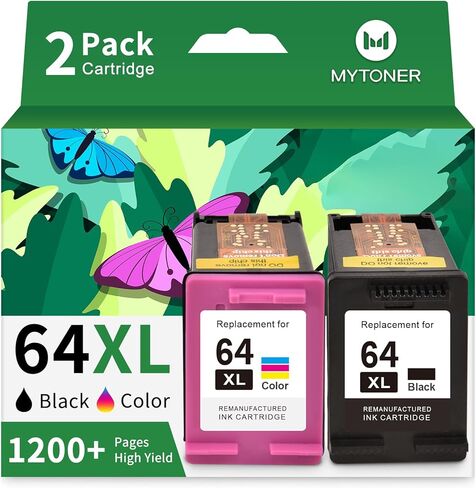 خرطوشة حبر MYTONER 64XL باللون الأسود واللون مجموعة بديلة عالية الإنتاجية لحبر HP 64 HP 64 Ink Work with Envy Photo 7855 7858 7100 7155 7120 6252 7800 7158 Tango X Printer Ink 64XL (عبوتان) in Kuwait
