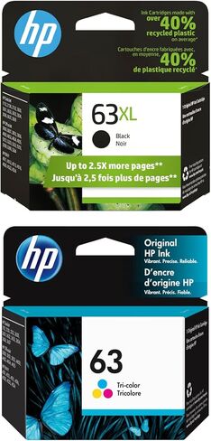HP 63 Ink Cartridge Bundle – 63XL Black High‑Yield (F6U64AN) + 63 Tri‑Color Standard Yield (F6U61AN) | Works DeskJet 1112, 2130, 3630 Series; Envy 4511, 4520; OfficeJet 3830, 4650, 5255 Series in Kuwait
