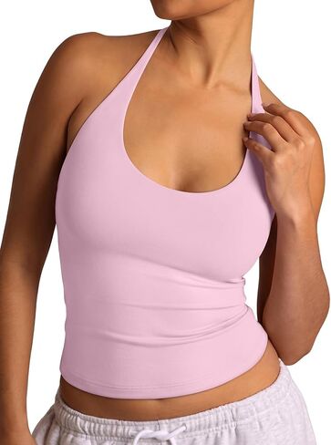 REORIA Women's Basic Scoop Neck Backless Double Lined Halter Tank Tops Y2k Cute Summer Trendy Sleeveless Shirts in Saudi Arabia