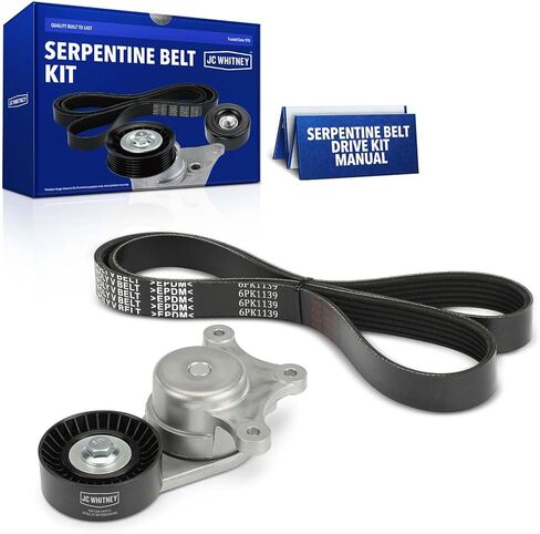 JC Whitney JFBAJCWTBK00046 Engine Serpentine Drive Belt Kit - Compatible with Ford Explorer 12-18, Edge 15-18, Taurus Flex 13-19, Lincoln MKZ 13-16, MKT 10-19, MKS 11-16 - 3.5L 3.7L in Kuwait