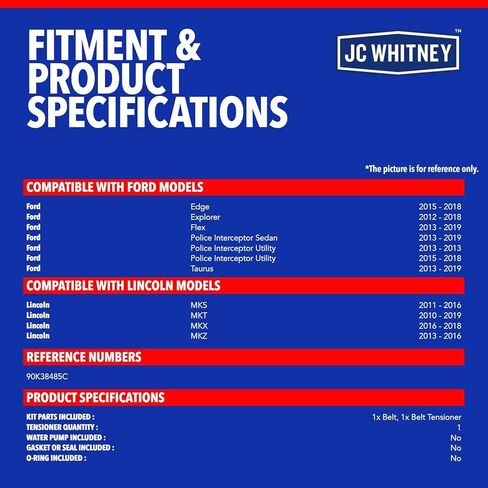 JC Whitney JFBAJCWTBK00046 Engine Serpentine Drive Belt Kit - Compatible with Ford Explorer 12-18, Edge 15-18, Taurus Flex 13-19, Lincoln MKZ 13-16, MKT 10-19, MKS 11-16 - 3.5L 3.7L in Kuwait
