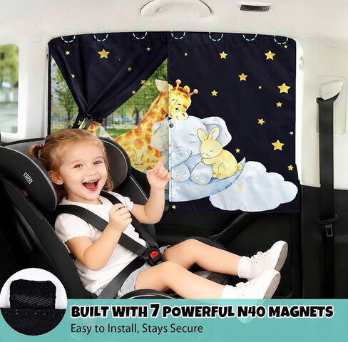 مظلة نافذة السيارة للطفل، عبوتان من طبقة مزدوجة مع 7 مغناطيسات قوية، تصميم لطيف على شكل زرافة ونجمة، مظلة شمس للأطفال لنافذة السيارة، تعتيم قابل للتعديل وستائر شفافة للخصوصية حماية من الأشعة فوق البنفسجية in Kuwait