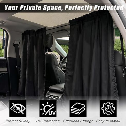 Car Privacy Curtain, Blackout Sun Shade Cover Front & Rear Seat Divider, Sunshade Screen Cover Blocks Light for Sleeping Baby, Fits Sedan SUV Van Truck, Car Accessories, 1 Pack (Black) in Saudi Arabia