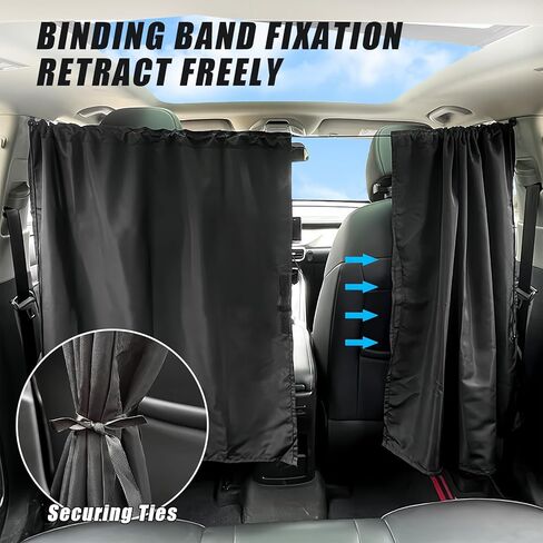 Car Privacy Curtain, Blackout Sun Shade Cover Front & Rear Seat Divider, Sunshade Screen Cover Blocks Light for Sleeping Baby, Fits Sedan SUV Van Truck, Car Accessories, 1 Pack (Black) in Saudi Arabia