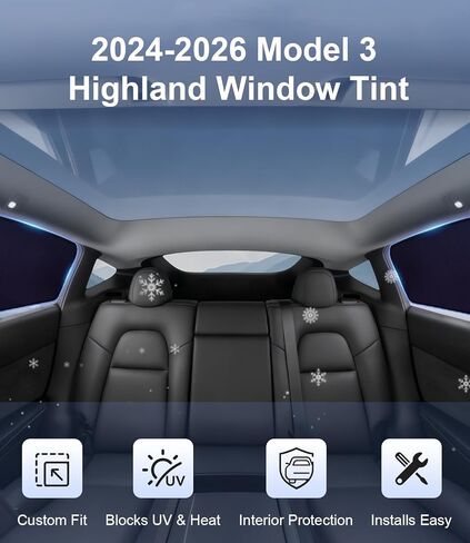 ستائر نوافذ جانبية خلفية من Tesla Model 3 Highland 2024-2026 قطعتين، ظلال شمس للسيارة شبه شفافة ثابتة، أغطية للخصوصية للحماية من الأشعة فوق البنفسجية، حجب الحرارة وتقليل الوهج، بدون بقايا in Kuwait