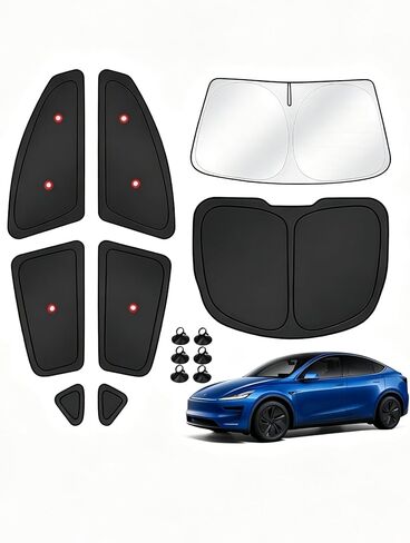 T TGBROS for Tesla Model Y Window Shades 2020-2024, Full Set Windshield Side Rear Sunshades with Upgraded Suction Cups, Secure Fit for Frameless Windows Blackout Privacy Cover 8PCS (Not for Juniper) in Kuwait