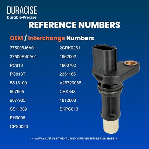 مستشعر موضع العمود المرفقي DURACISE متوافق مع 2008-2025 Honda CR-V، Accord، Civic، Pilot، Odyssey، Crosstour، Ridgeline & 2010-2025 Acura MDX، RDX، TL، TSX، ILX، OEM #37500R40A01، 375005J6A01 in Kuwait