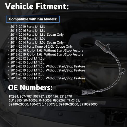 39180-2B000 Engine Crankshaft Position Sensor Compatible with Hyundai Elantra 2011-2020, Accent, Tucson, Veloster, Fit for Kia Soul, Forte, Rio 1.6L 1.8L 2.0L, Replaces PC934 907-787 SU13885 in Kuwait