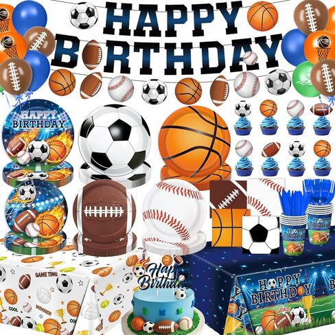 Football Party Supplies Kit - Includes Plates, Napkins, Cups, Banner, Hanging Swirl, Football Balloons, Touchdown Tablecloth for Football Birthday & Tailgate Party Decorations, Serve 24 in Saudi Arabia
