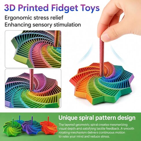 3D Printed Fidget Star with Detachable Handle,12 Pcs Colorful Fractal Expanded Hexagon Whirling Spiral Star Shaped Sensory Toys for Stress Relief Gifts for Kids in Kuwait