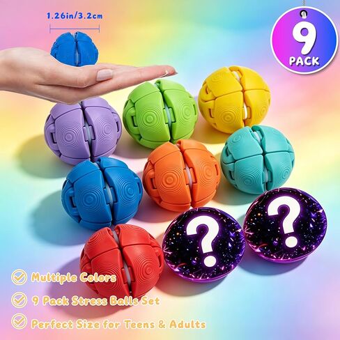 9PCS 3D Printed Fidget Press Balls, Quick-Action Stress Relief Ball with Clicks, Colorful Mini Stress Balls for Adults & Teens, Anxiety Relief Office Desk Sensory Ball with Storage Box in Kuwait