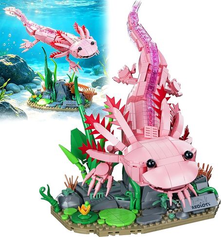 Axolotl MOC Building Blocks Set 998 Pcs, Realistic Poseable Amphibian Model with Aquatic Scenery Base Compatible with LEGO Animals, STEM Desk Decor Toy Gift for Adults & Teens Ages 14+ in Kuwait