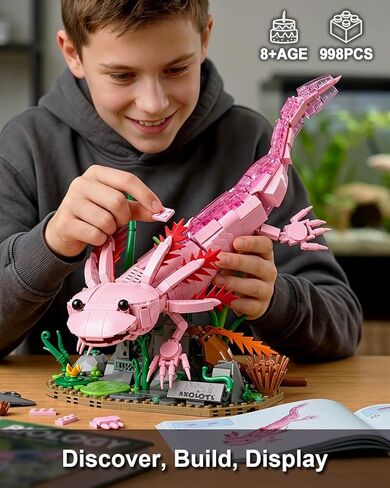Axolotl MOC Building Blocks Set 998 Pcs, Realistic Poseable Amphibian Model with Aquatic Scenery Base Compatible with LEGO Animals, STEM Desk Decor Toy Gift for Adults & Teens Ages 14+ in Kuwait