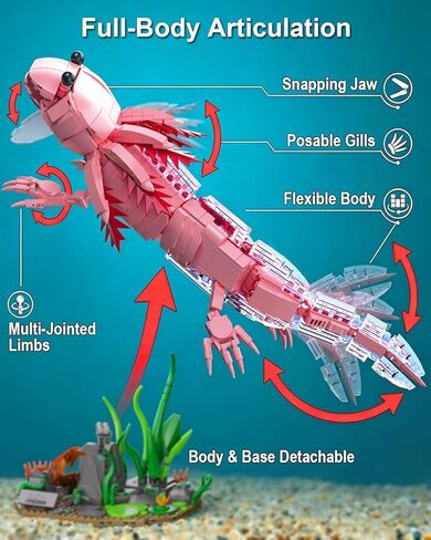 Axolotl MOC Building Blocks Set 998 Pcs, Realistic Poseable Amphibian Model with Aquatic Scenery Base Compatible with LEGO Animals, STEM Desk Decor Toy Gift for Adults & Teens Ages 14+ in Kuwait