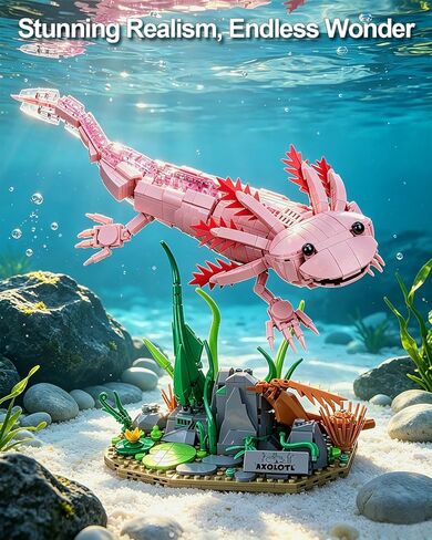 Axolotl MOC Building Blocks Set 998 Pcs, Realistic Poseable Amphibian Model with Aquatic Scenery Base Compatible with LEGO Animals, STEM Desk Decor Toy Gift for Adults & Teens Ages 14+ in Kuwait