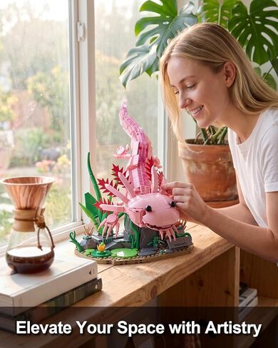 Axolotl MOC Building Blocks Set 998 Pcs, Realistic Poseable Amphibian Model with Aquatic Scenery Base Compatible with LEGO Animals, STEM Desk Decor Toy Gift for Adults & Teens Ages 14+ in Kuwait