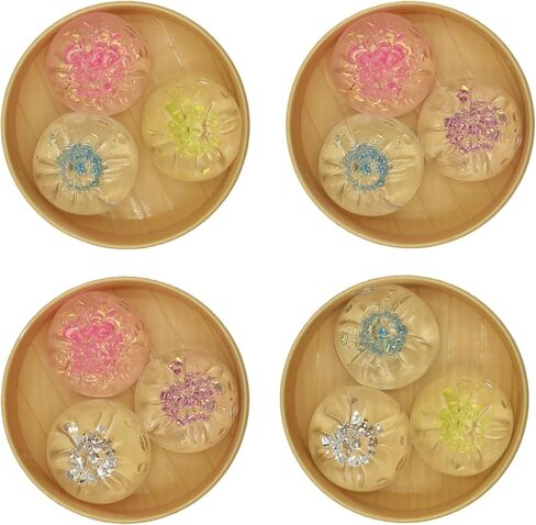 12 Pack Mini Glitter Dumpling Squishy Toys (4 Steamer Sets), Clear Slow Rising Squeeze Toys, Random Color Stress Relief Fidget Toys for Adults & Teens, Cute Desk Decor & Party Favors in Kuwait