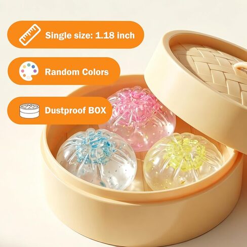 12 Pack Mini Glitter Dumpling Squishy Toys (4 Steamer Sets), Clear Slow Rising Squeeze Toys, Random Color Stress Relief Fidget Toys for Adults & Teens, Cute Desk Decor & Party Favors in Kuwait