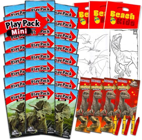 Jurassic World Party Favor Set - Bundle of 24 Dinosaur Grab n Go Play Packs with Mini Coloring Pages, Stickers, More | T-Rex Birthday Party Supplies in Kuwait